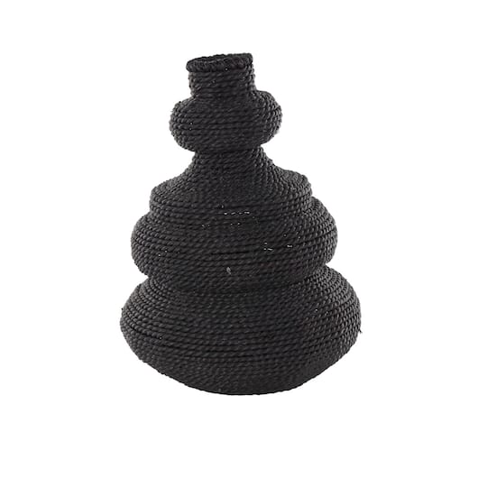 14" Black Seagrass Handmade Woven Bubble Decorative Vase with Abstract Bubble Shape